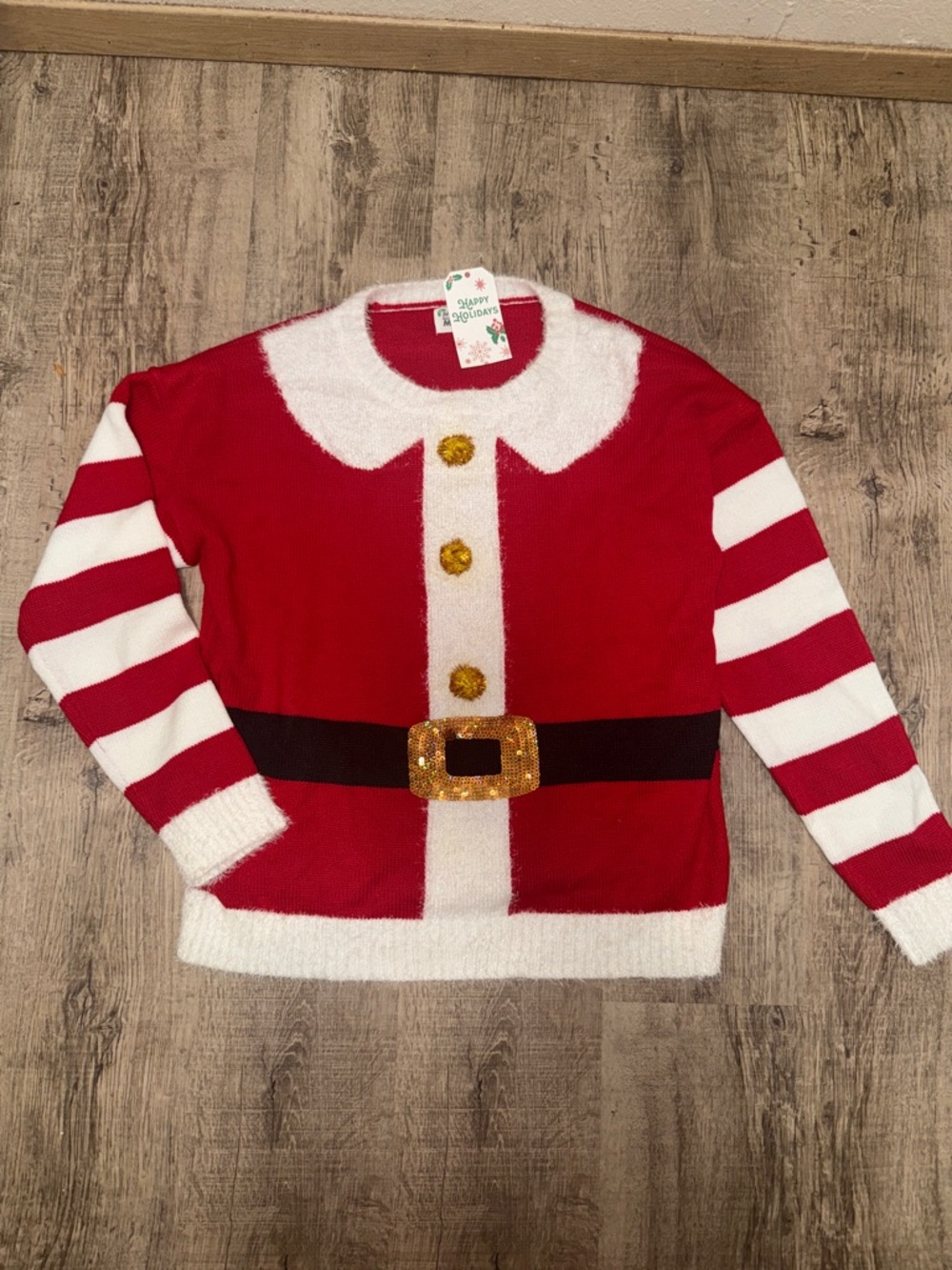 Festive Crewneck Santa Belt Sweater - Red & White